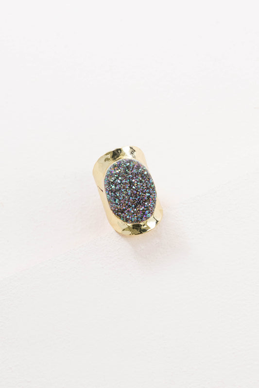 Lustre Druzy Cigar Band Ring | Rainbow (10K)