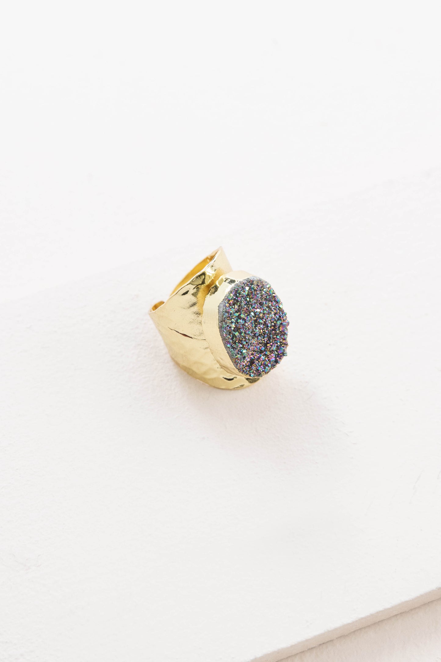 Lustre Druzy Cigar Band Ring | Rainbow (10K)