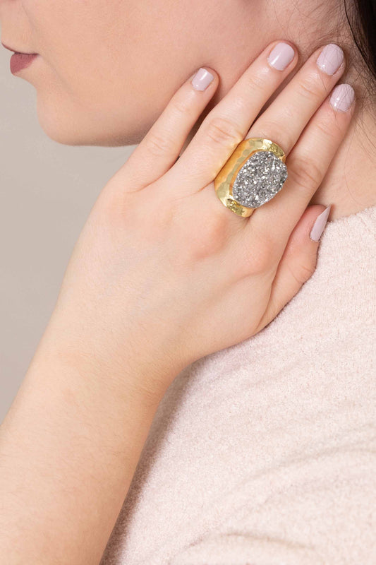 Lustre Druzy Cigar Band Ring | Silver (10K)