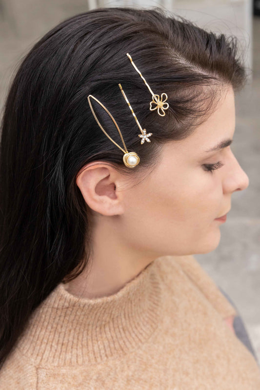 Gold Flowers Hair Pin Set