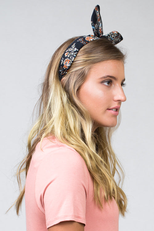 Floral Bow Hairband | Navy