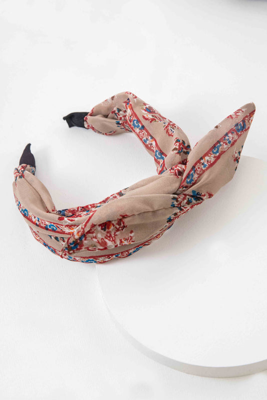 Floral Bow Hairband | Tan