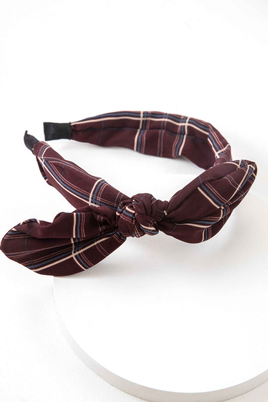Plaid Bow Hairband | Maroon
