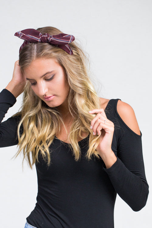 Plaid Bow Hairband | Maroon