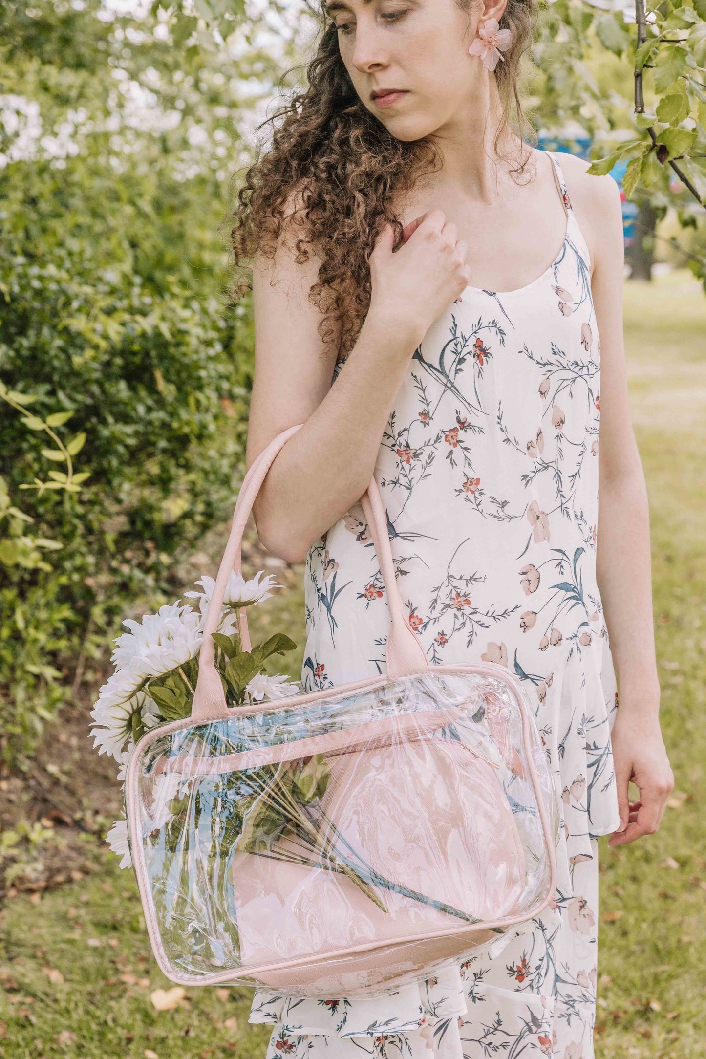 Pearl Pink Flower Statement Earrings