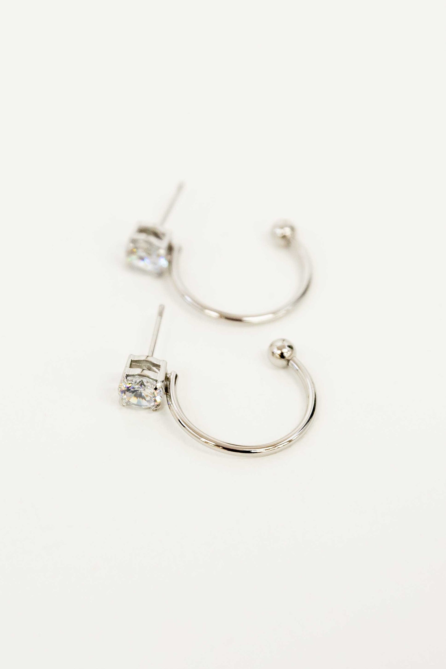 Stone Stud Hoop | Silver