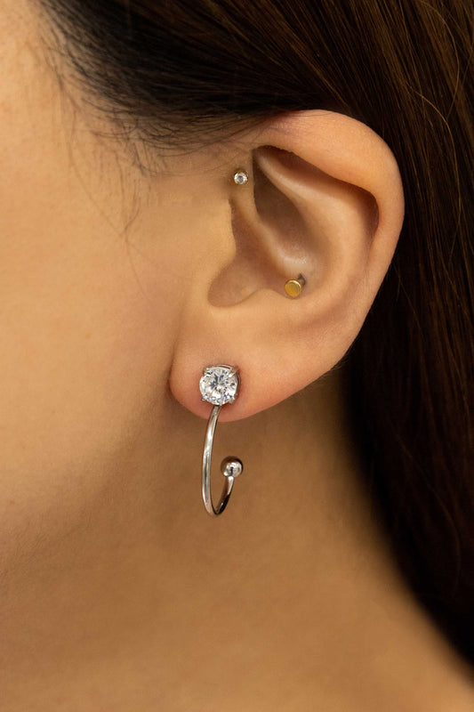 Stone Stud Hoop | Silver