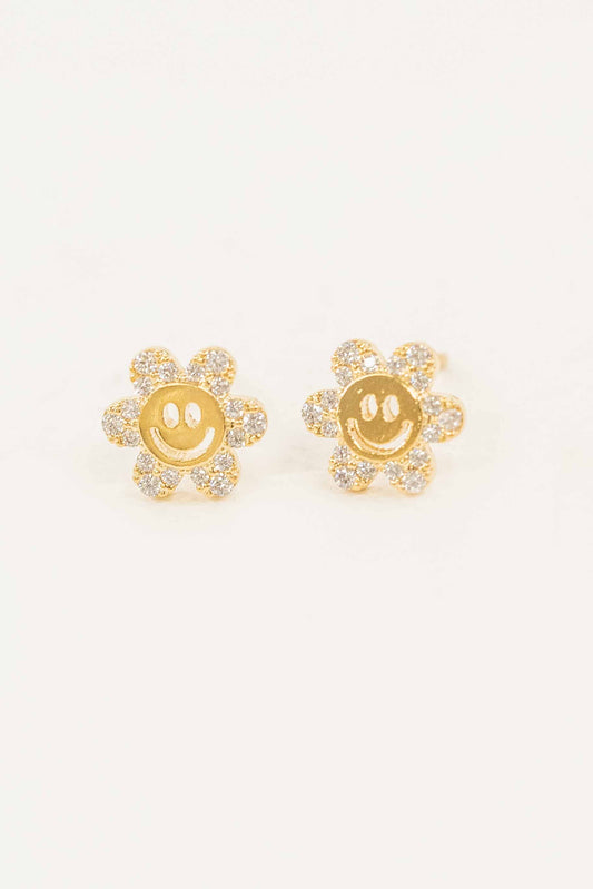 Smiley Flowers Stud Earrings | Gold