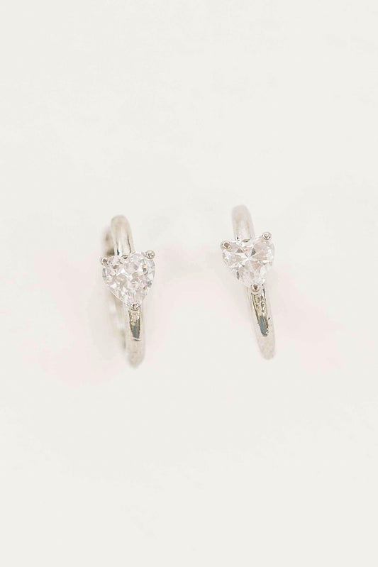 Heart Stone Hoops | Silver