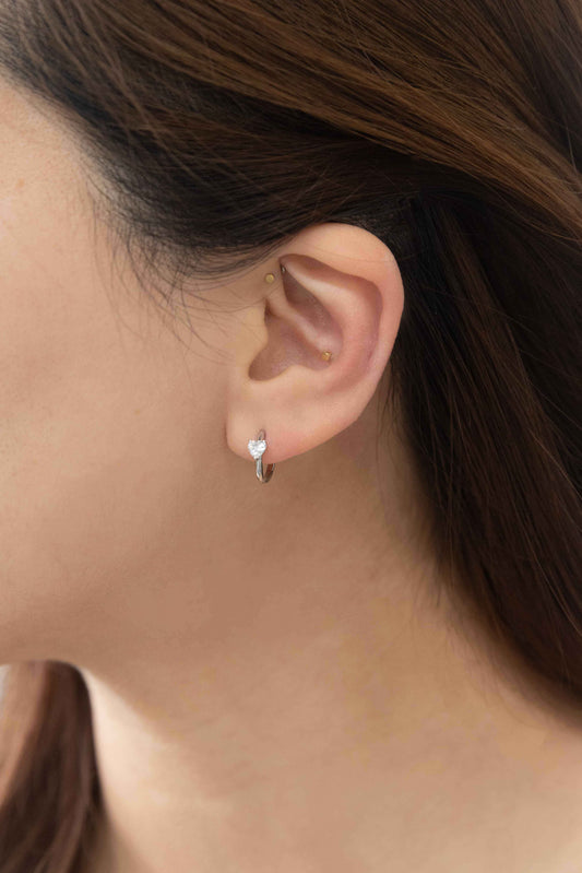 Heart Stone Hoops | Silver