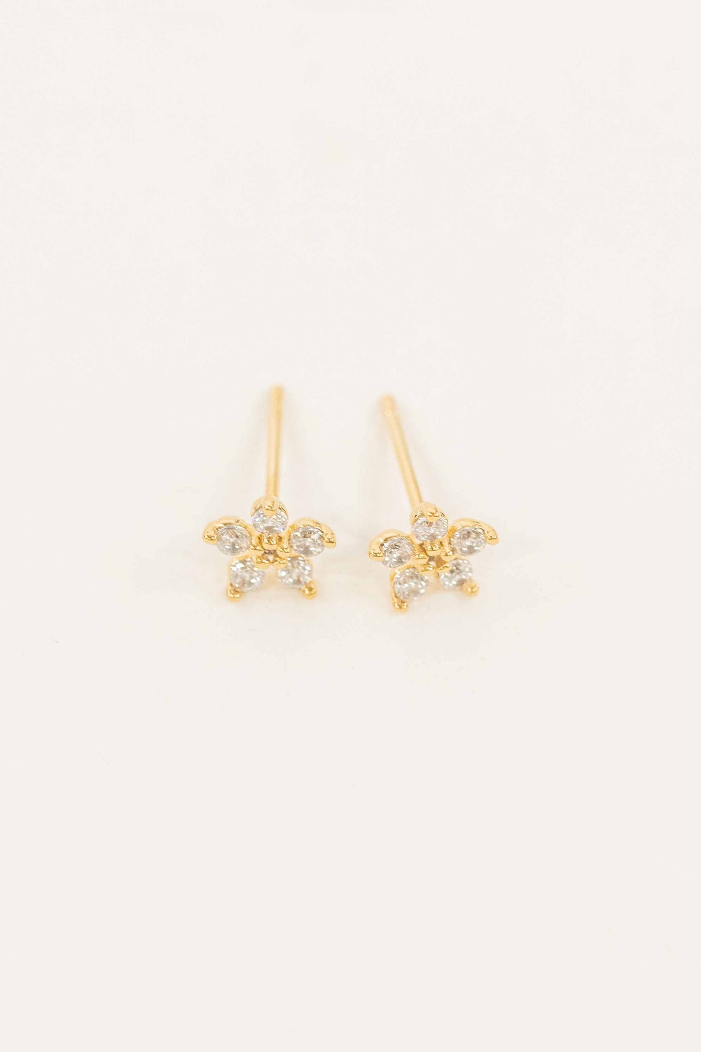 Jeweled Flower Stud Earrings | Gold