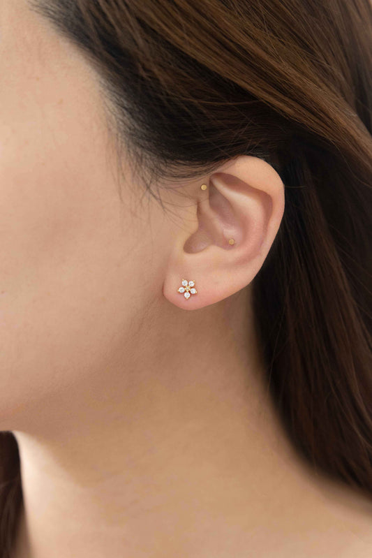Jeweled Flower Stud Earrings | Gold