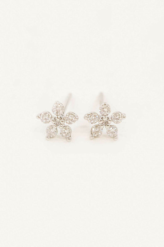 Jeweled Flower Stud Earrings | Silver