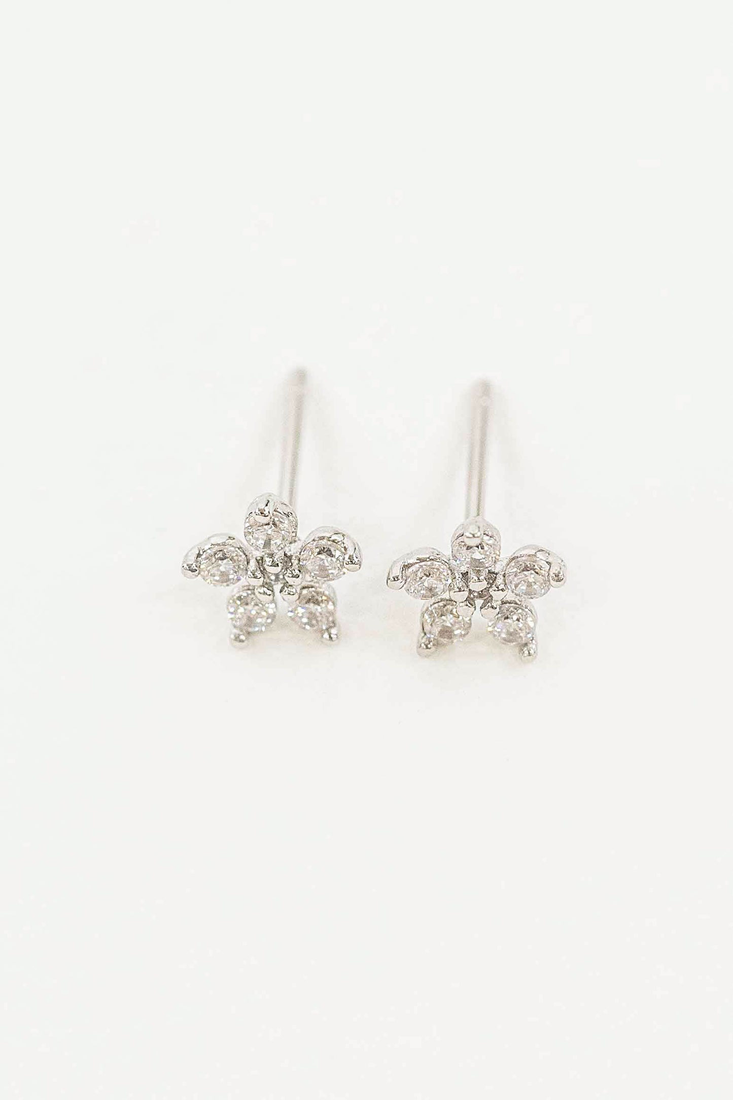 Jeweled Flower Stud Earrings | Silver