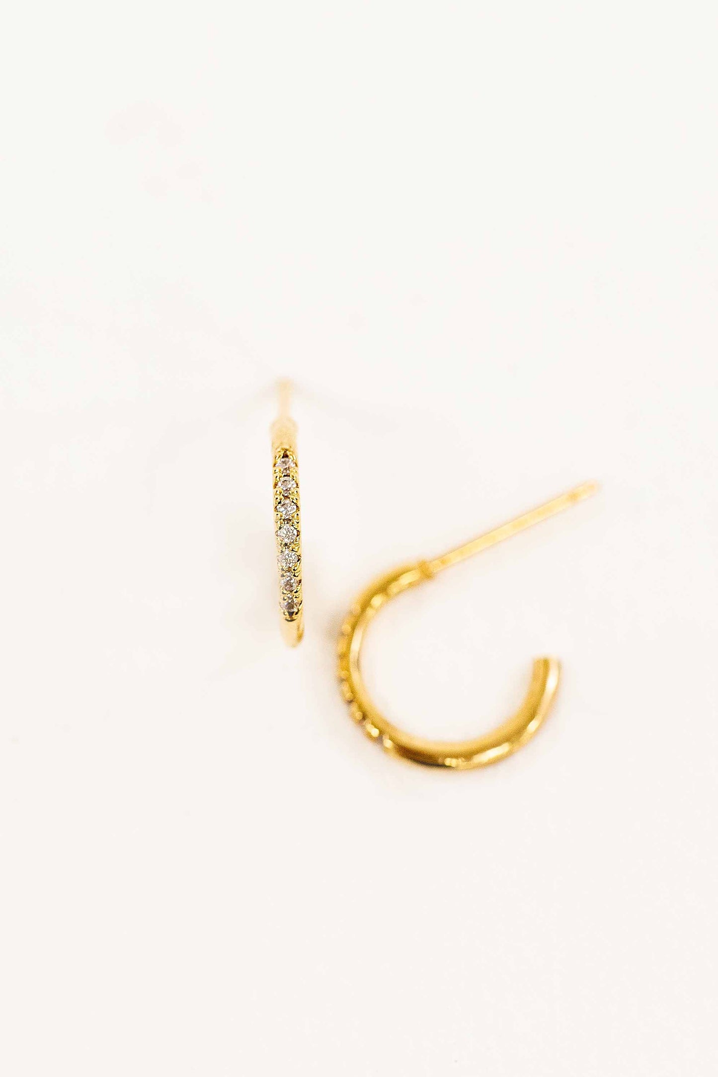 Thin Stone Hoop Earrings | Gold