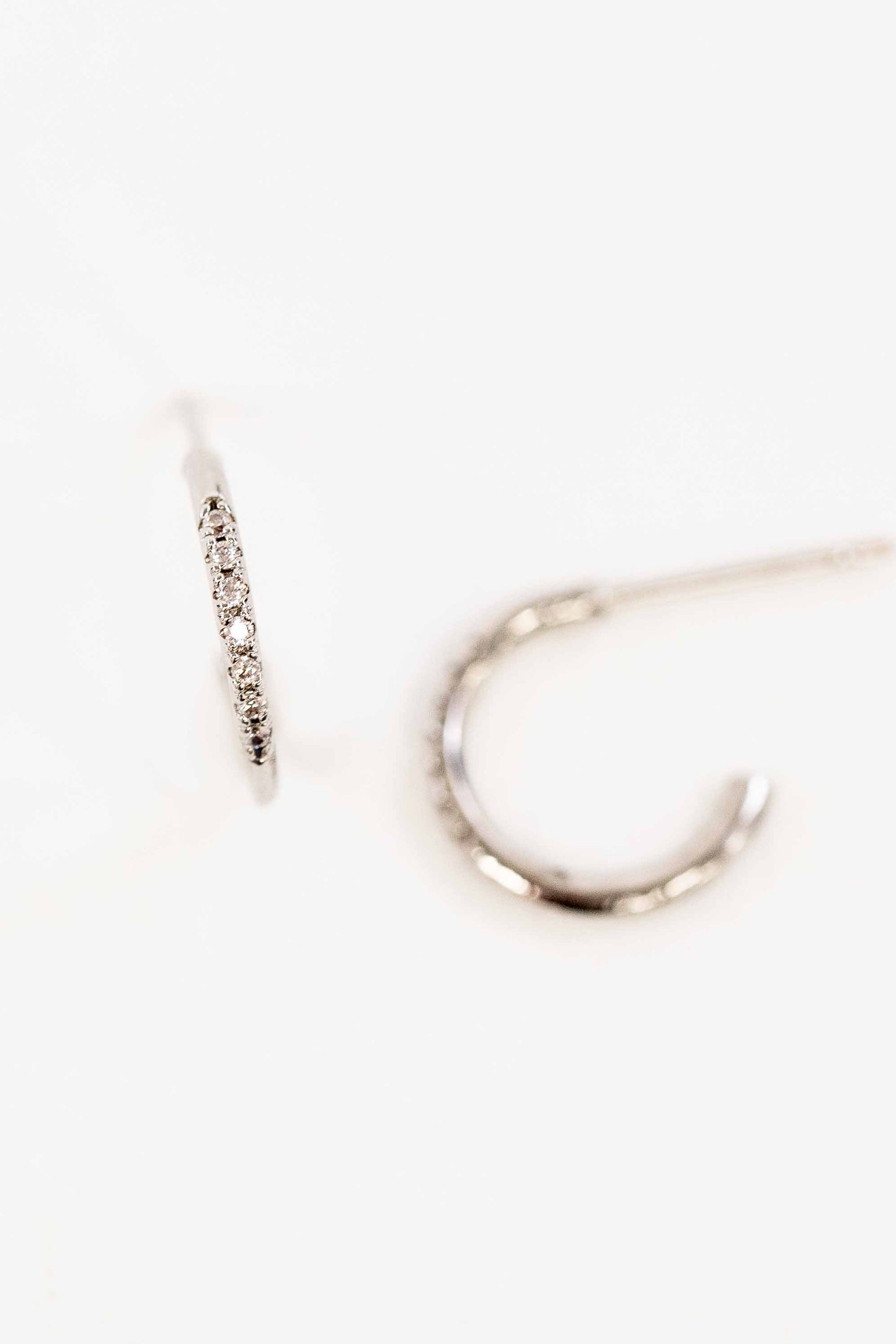 Thin Stone Hoop Earrings | Silver