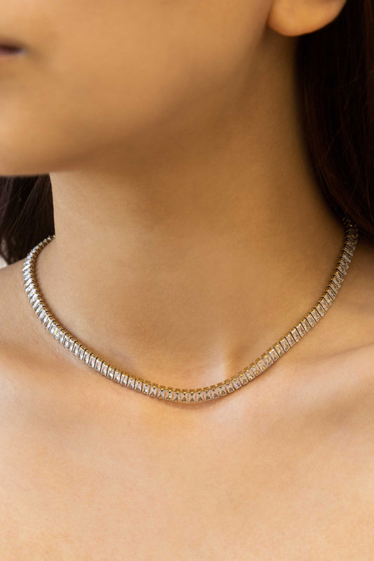 Baguette Stone Tennis Necklace | Clear