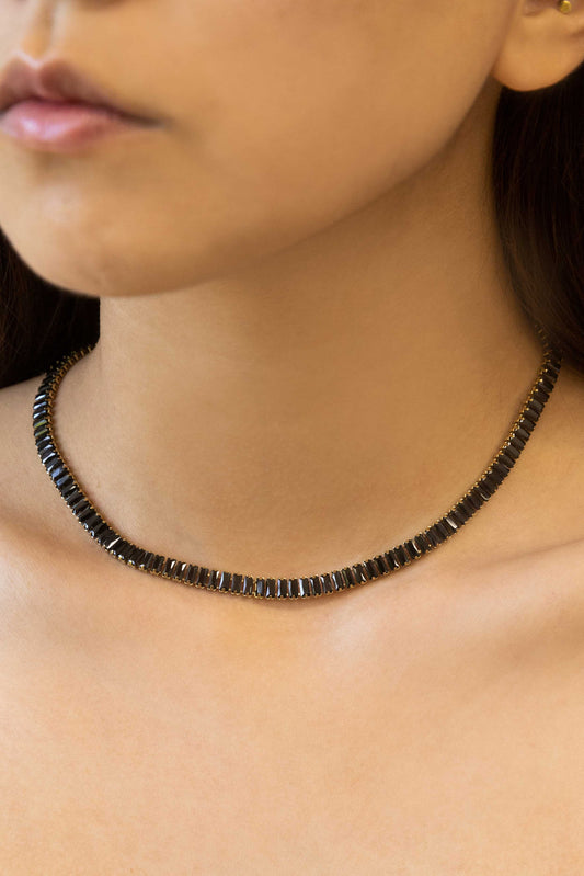 Baguette Stone Tennis Necklace | Black