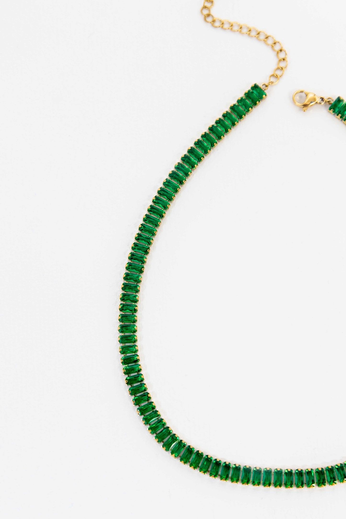 Baguette Stone Tennis Necklace | Emerald