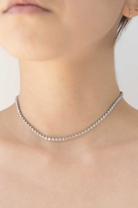 Round Stone Tennis Necklace | Silver