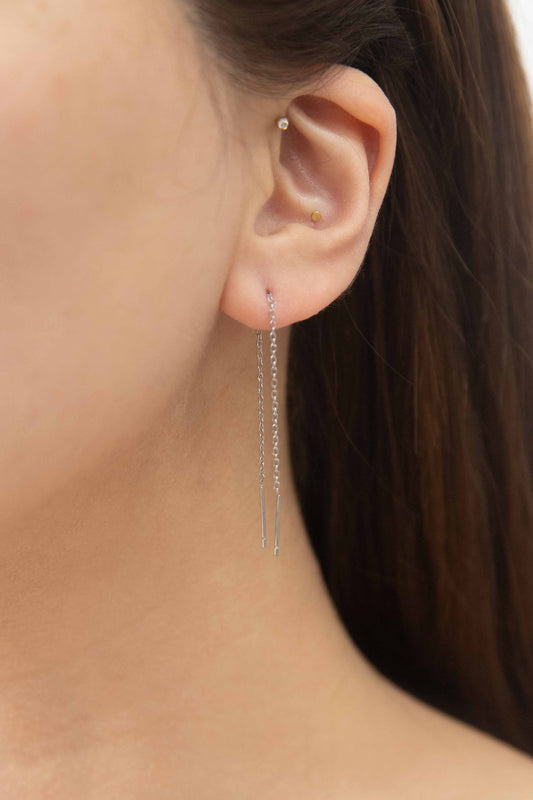 Silver Mini Needle Drop Earrings