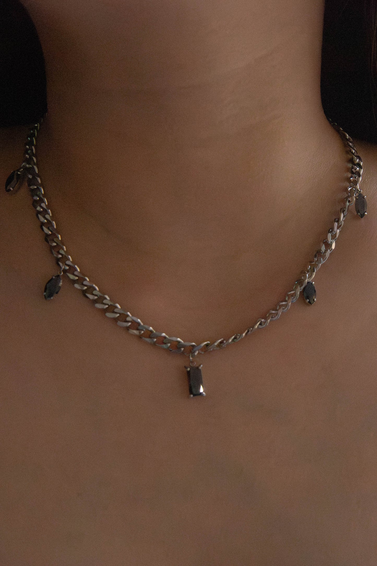 Mixed Stone Charm Necklace | Black Silver