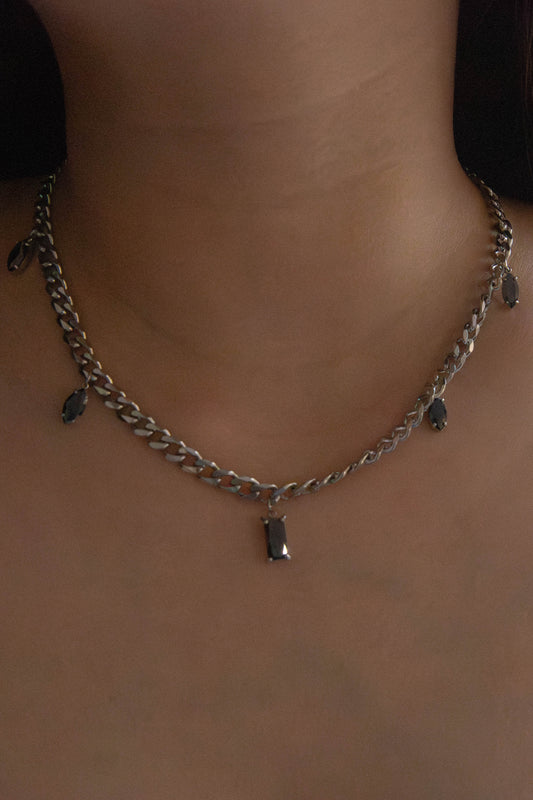 Mixed Stone Charm Necklace | Black Silver