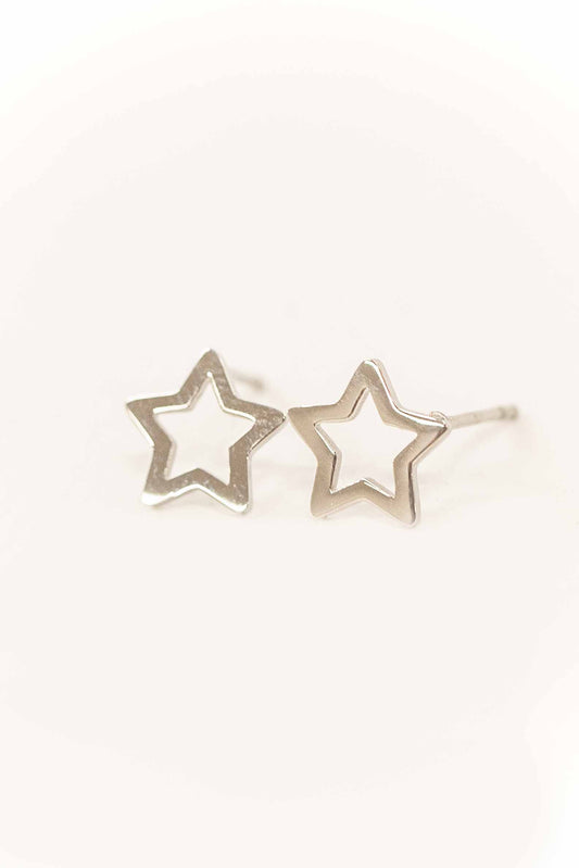 Star Outline Stud Earrings | Silver