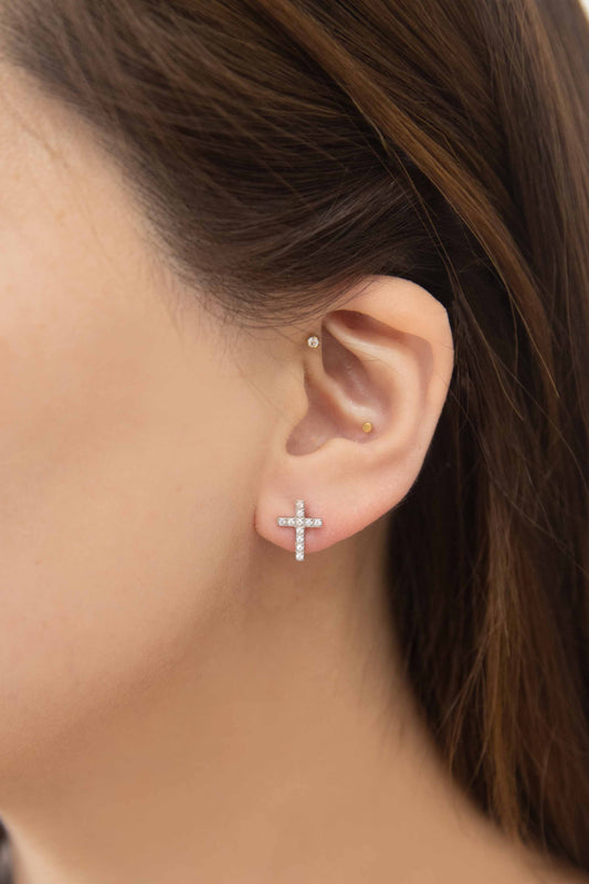 Cross Stud Earrings | Silver