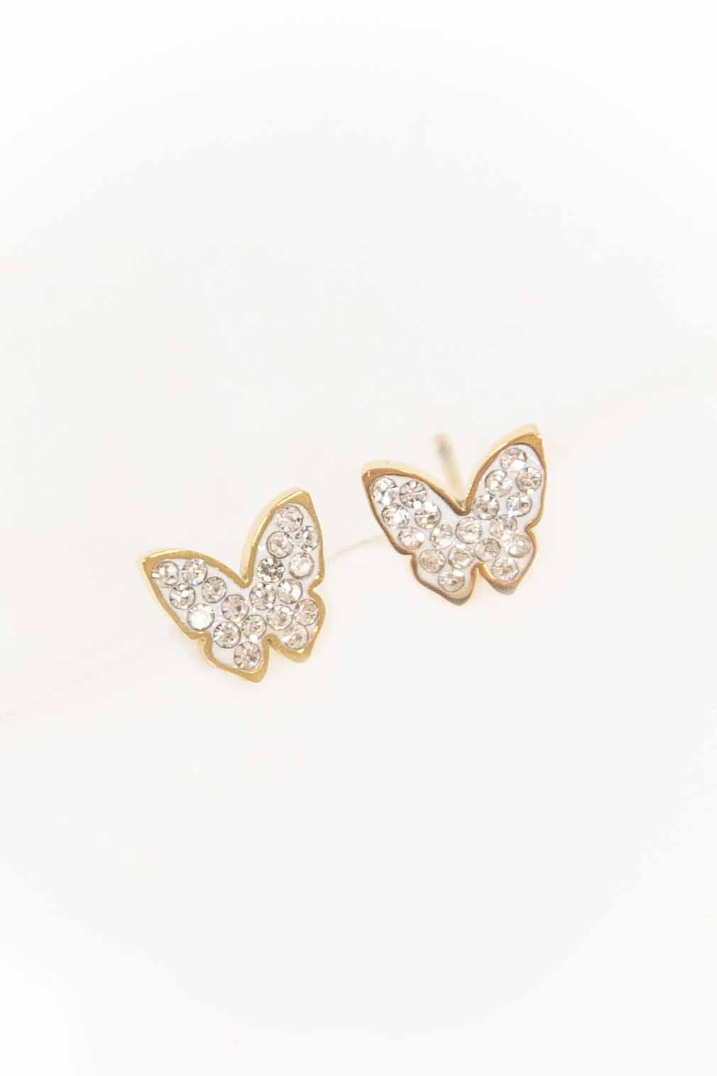 Sparkling Butterfly Stud Earrings | Gold