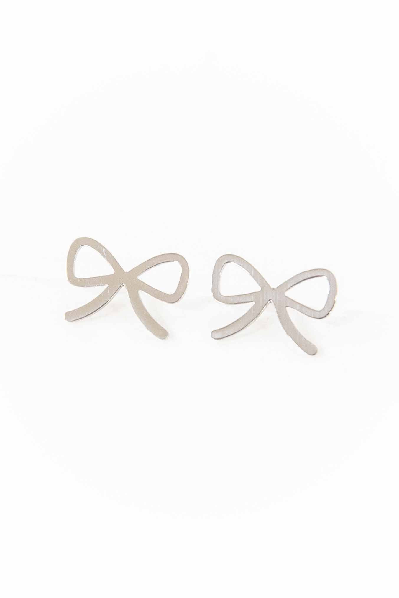 Cute Bow Stud Earrings | Silver