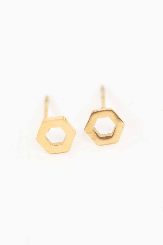 Hexagon Outline Stud Earrings | Gold