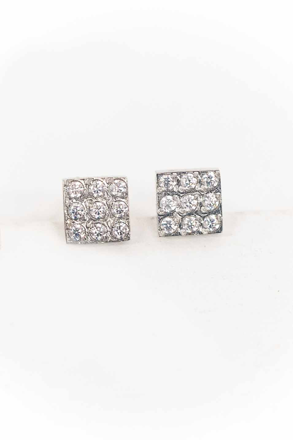 Disco Square Stud Earrings | Silver