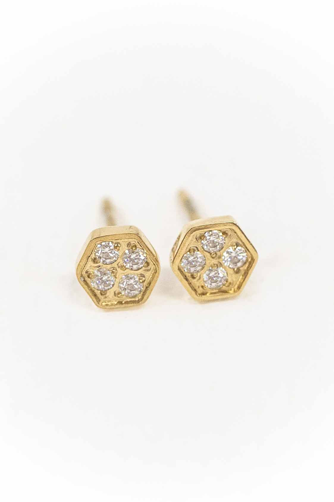 Bright Hexagon Stud Earrings | Gold