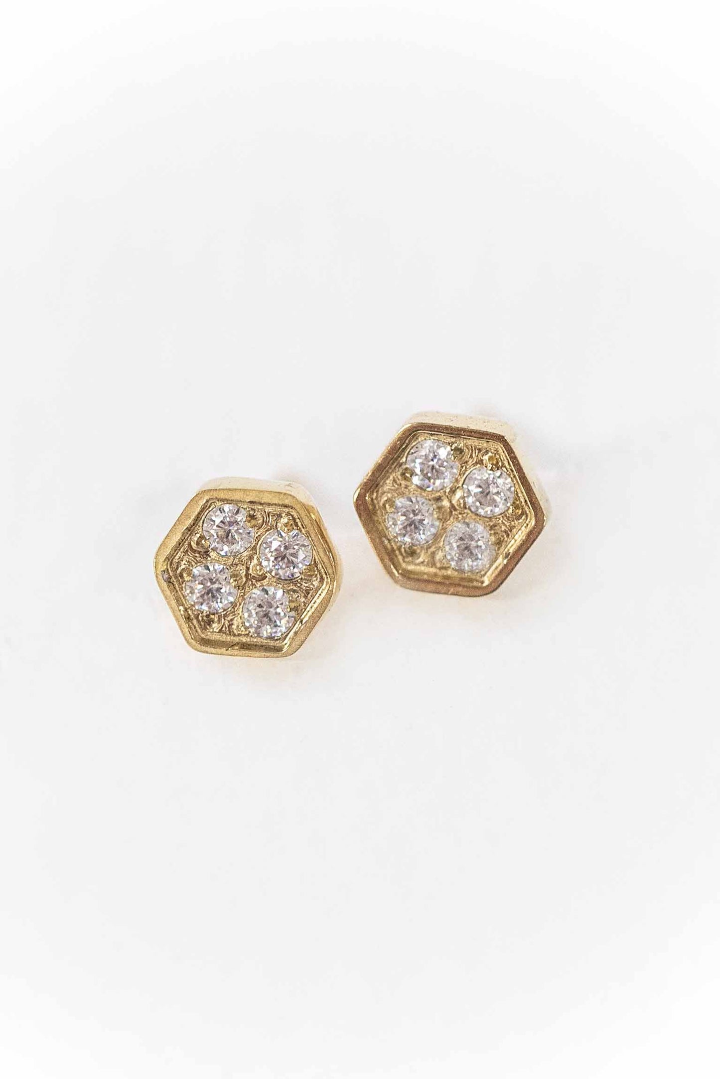 Bright Hexagon Stud Earrings | Gold