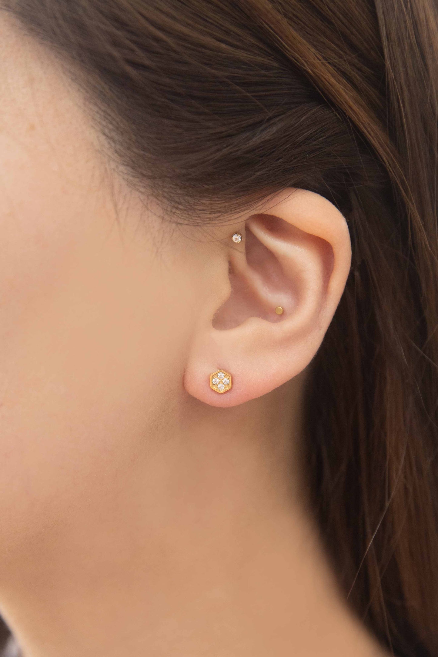 Bright Hexagon Stud Earrings | Gold