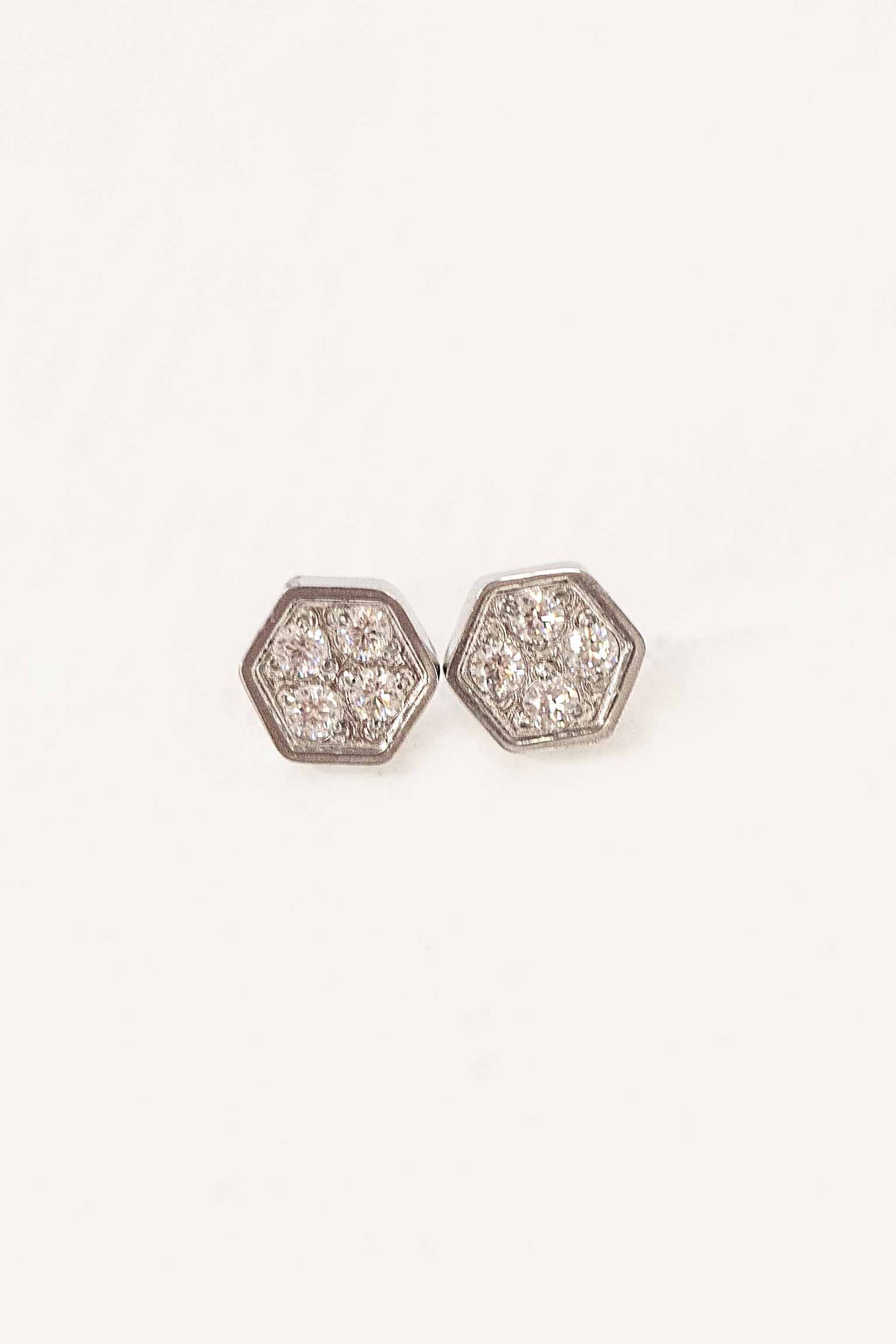 Bright Hexagon Stud Earrings | Silver