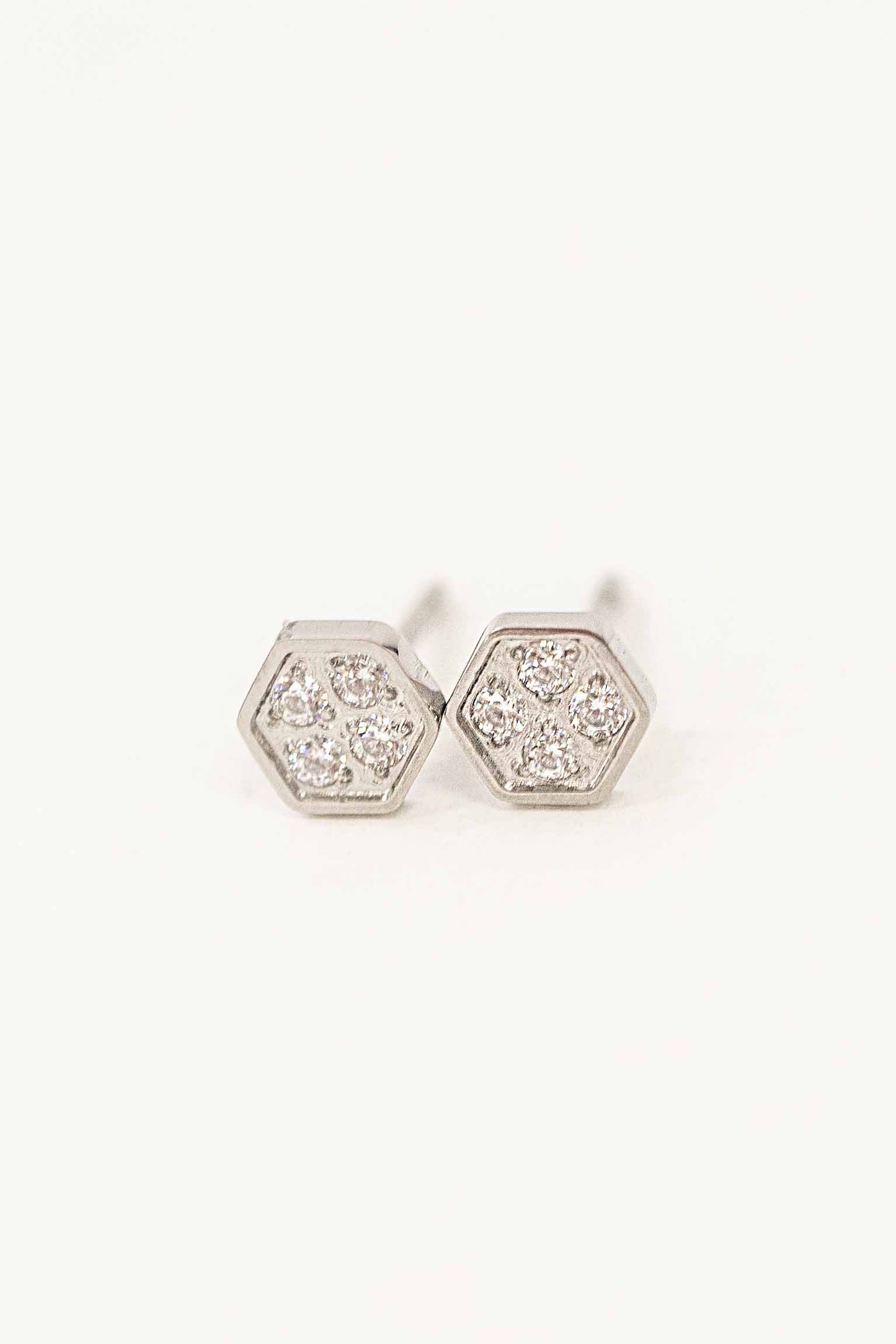Bright Hexagon Stud Earrings | Silver