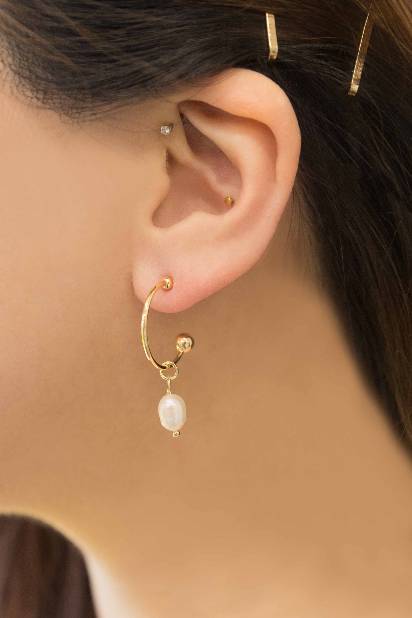 Nabi Pearl Asymmetrical Hoop Earrings