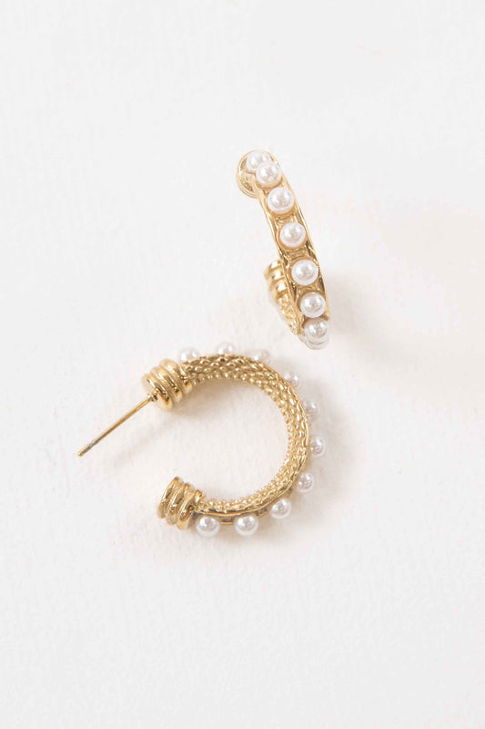 Studded Pearl Hoop Earrings