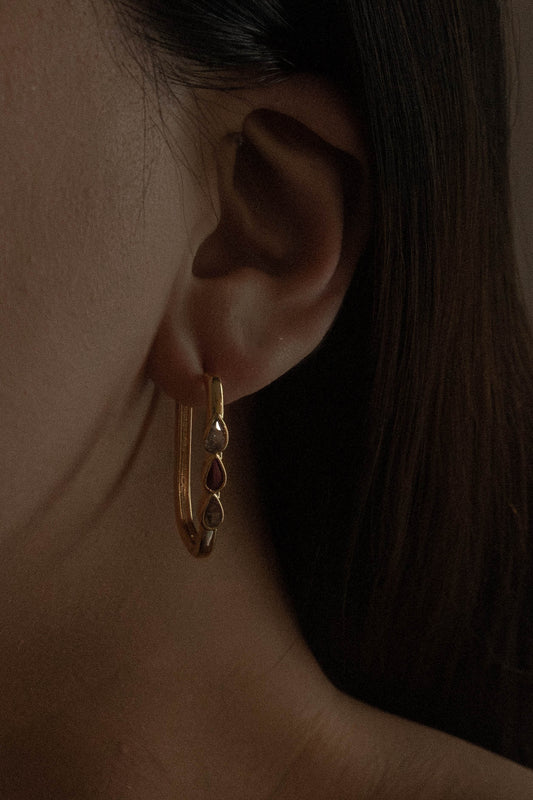 Pink Tear Hoop Earrings | Gold