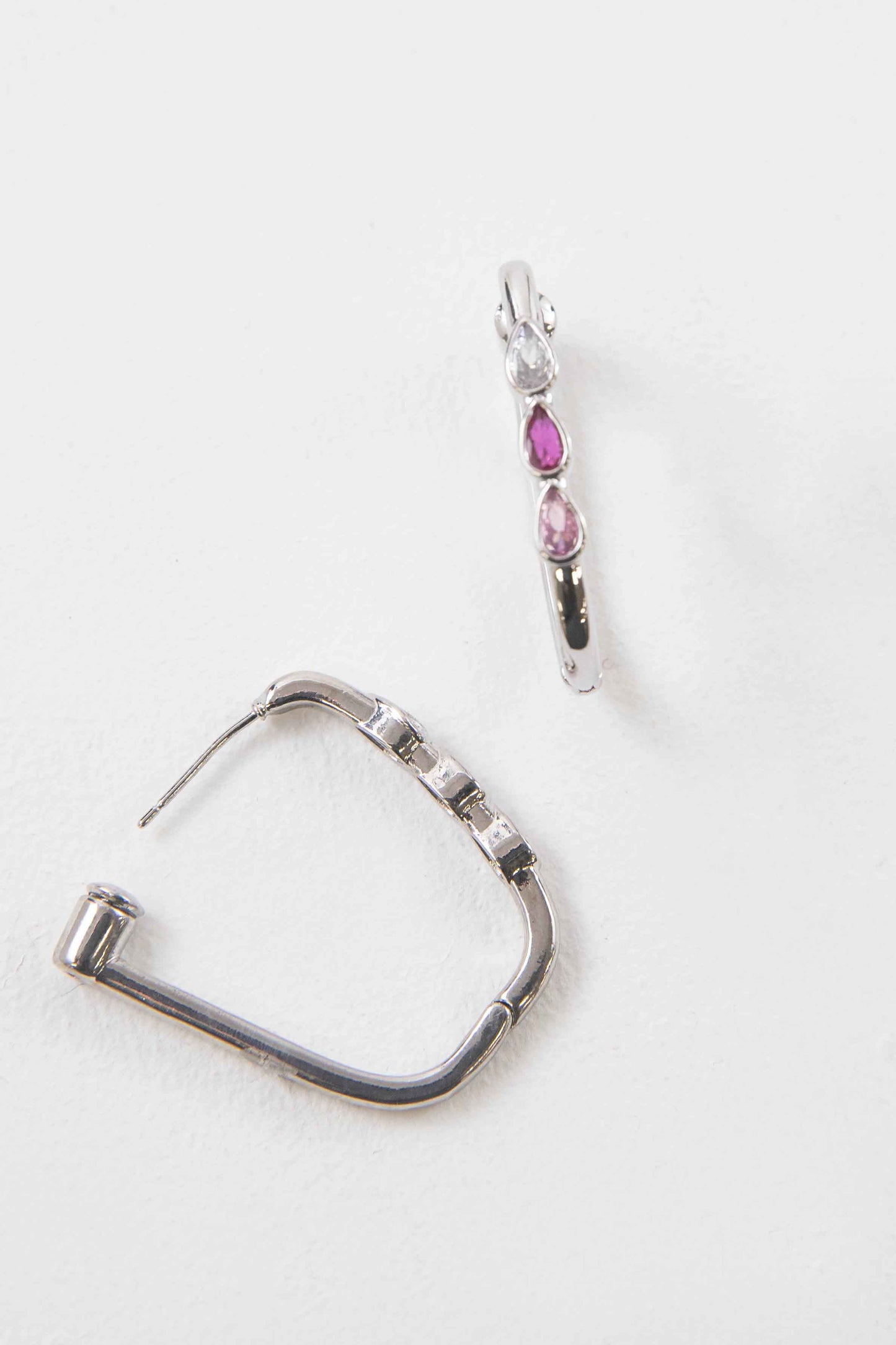 Pink Tear Hoop Earrings | Silver