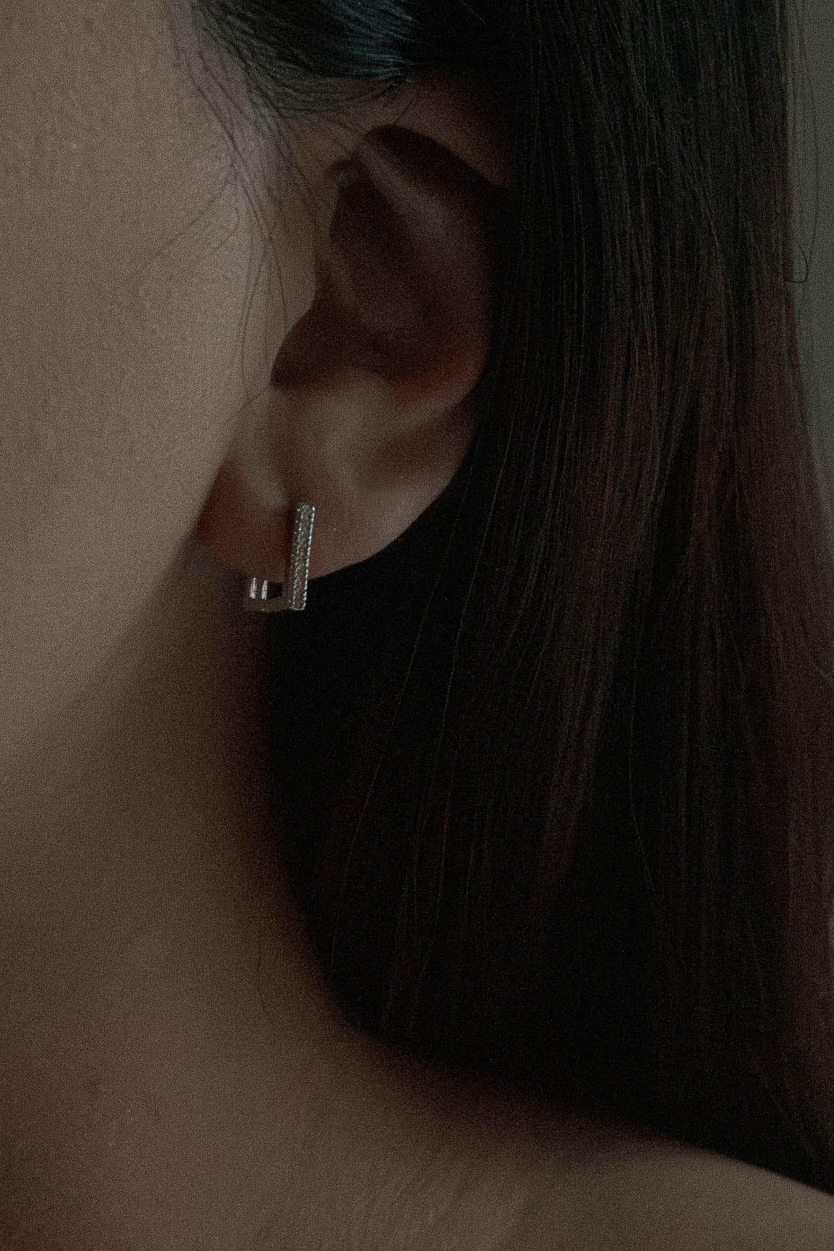 Stone Square Hoop Earrings | Silver