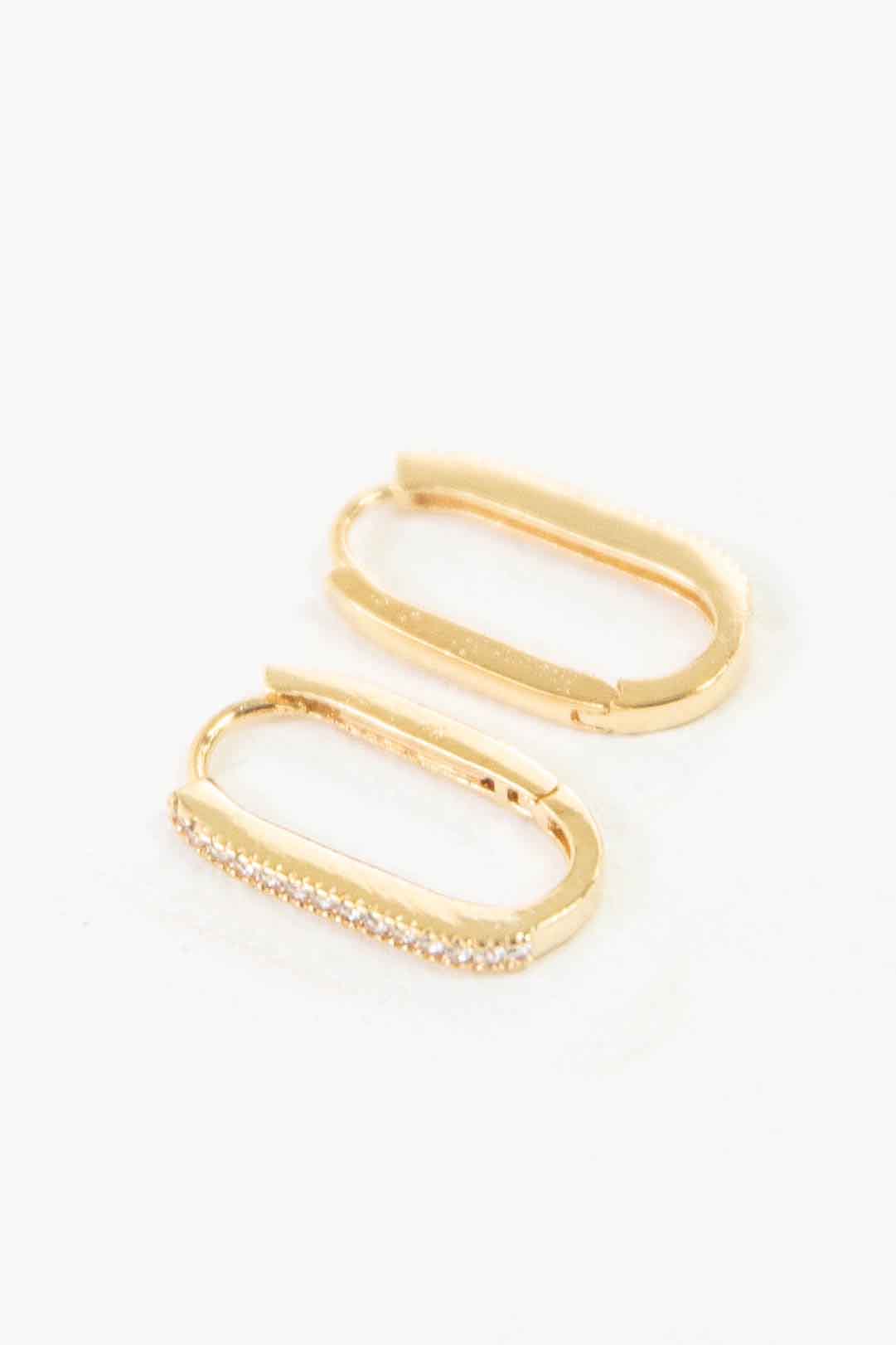 Oval Stone Hoop Earrings | Gold