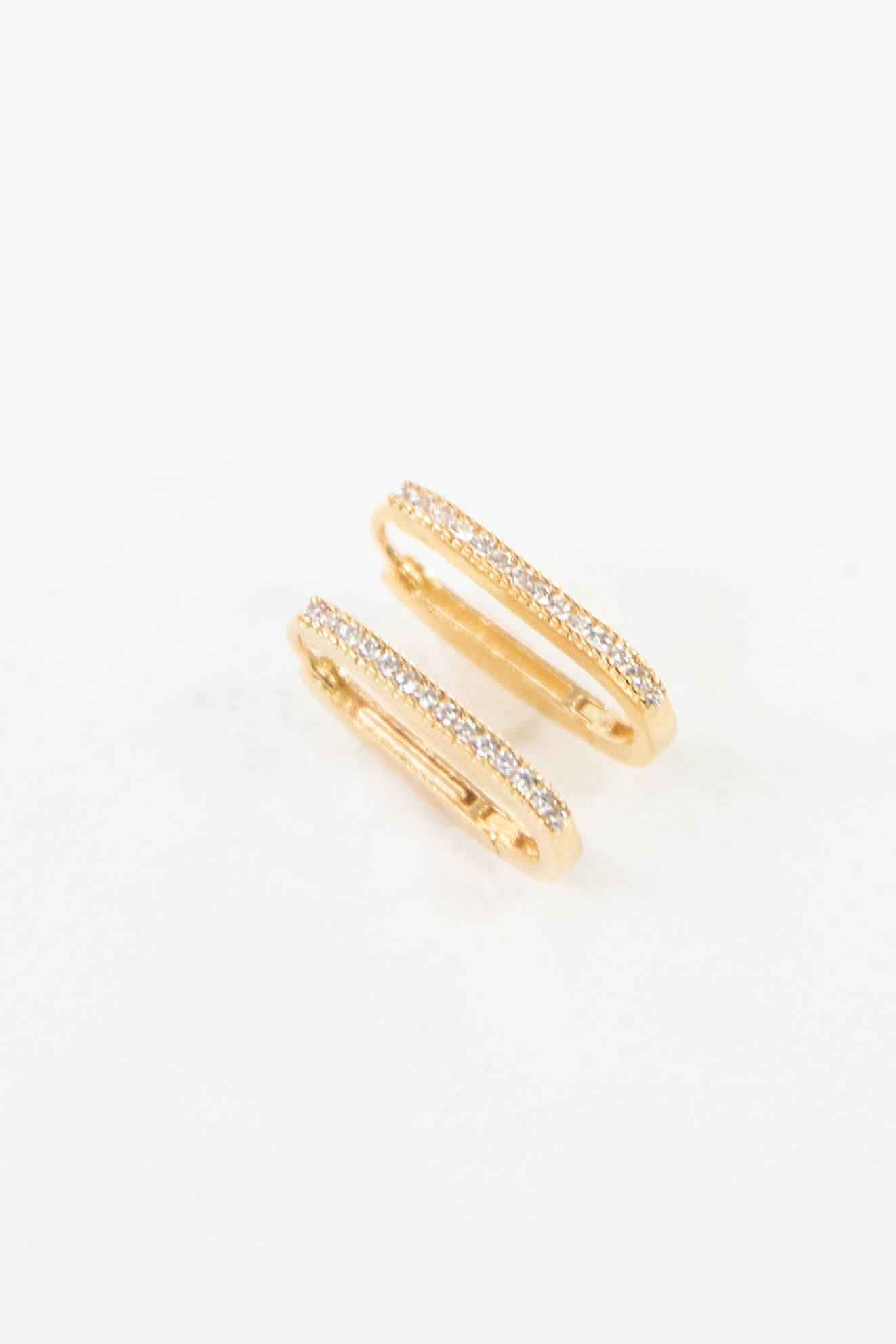 Oval Stone Hoop Earrings | Gold