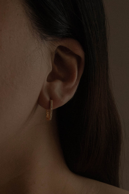 Oval Stone Hoop Earrings | Gold