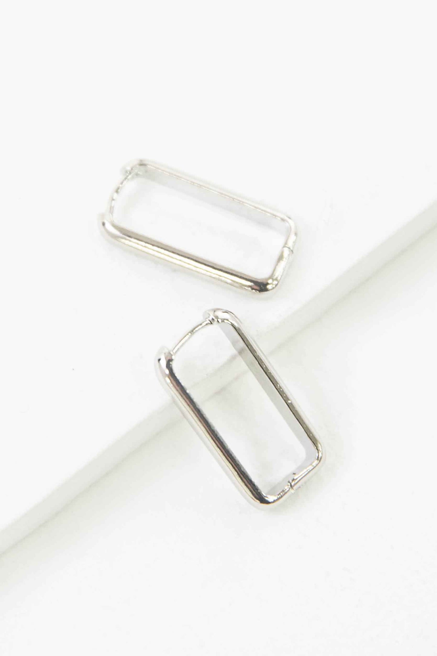 Rounded Rectangle Hoop Earrings | Silver