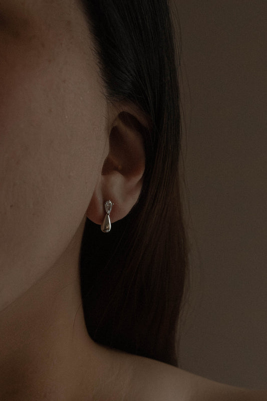 Droplet Stone Earrings | Silver