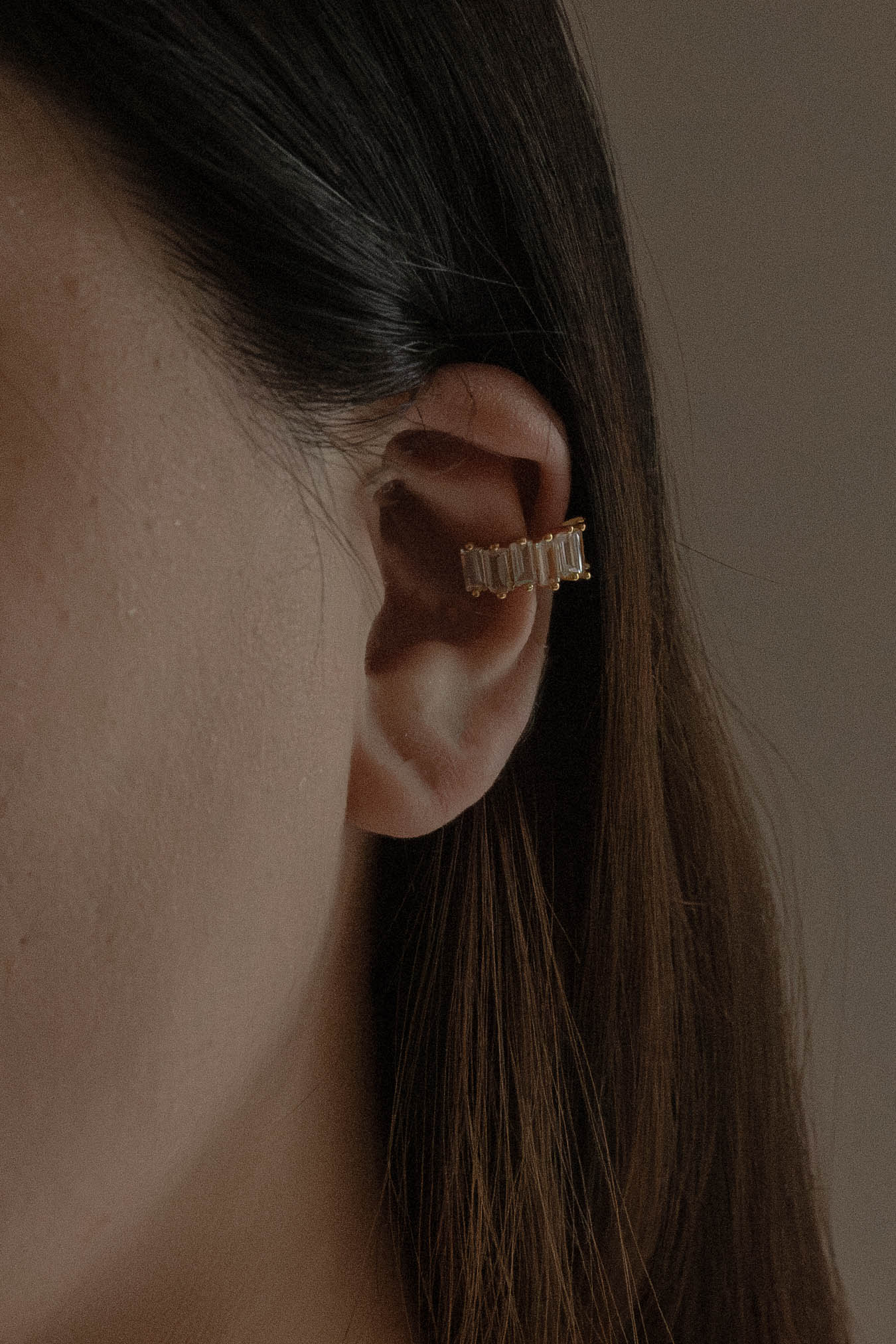 Baguette Stone Cuff Earring | Gold