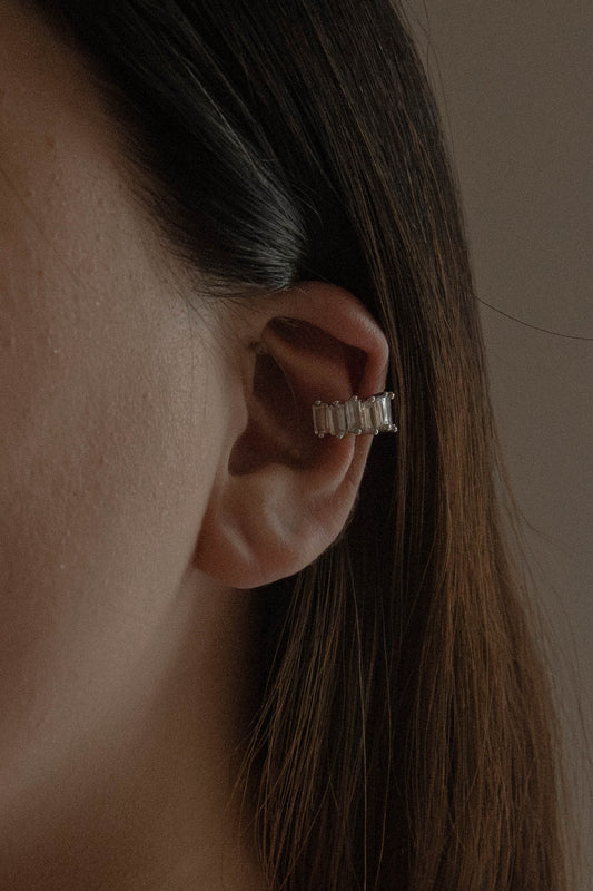 Baguette Stone Cuff Earring | Silver